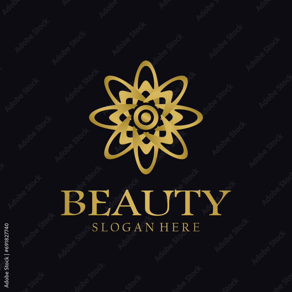 Elegant abstract tree leaf flower logo icon vector design. Universal creative premium symbol. Luxury gem boutique vector sign in gold color.