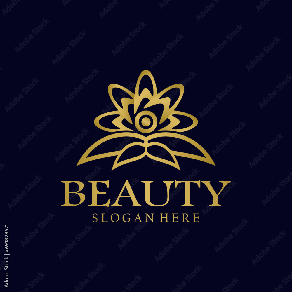 Elegant abstract tree leaf flower logo icon vector design. Universal creative premium symbol. Luxury gem boutique vector sign in gold color.