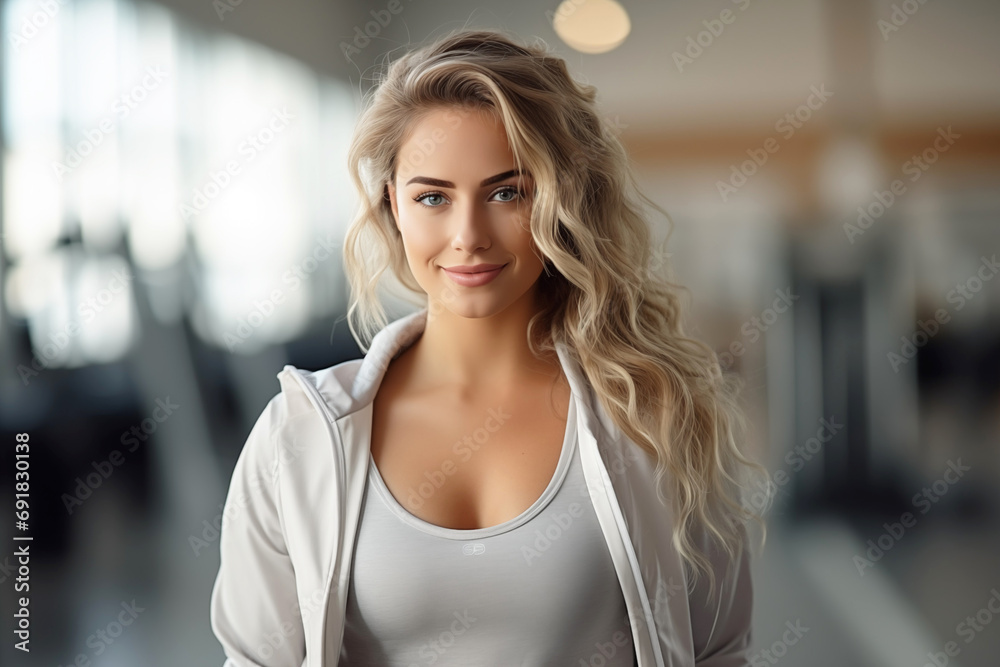Radiant Fitness Woman. Portrait in a Gym Setting Radiant Fitness Woman. Portrait in a Gym Setting