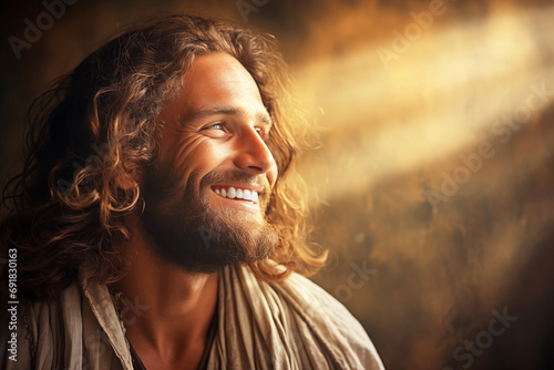 Smiling Jesus radiates all his kindness with his gaze and smile