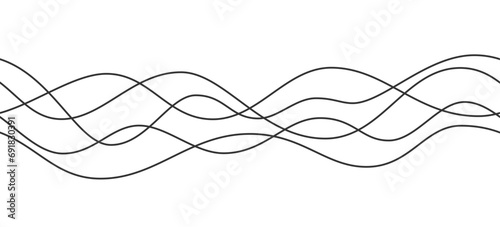 Line curve waves. Thin wavy line seamless pattern. Abstract dynamic curve stroke. Simple striped graphic template. Design element. Vector illustration isolated on white background.