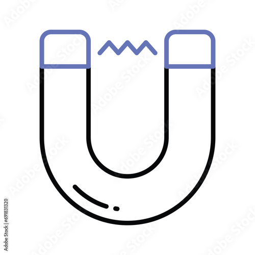 Physics magnet icon in flat style, scalable vector of attraction