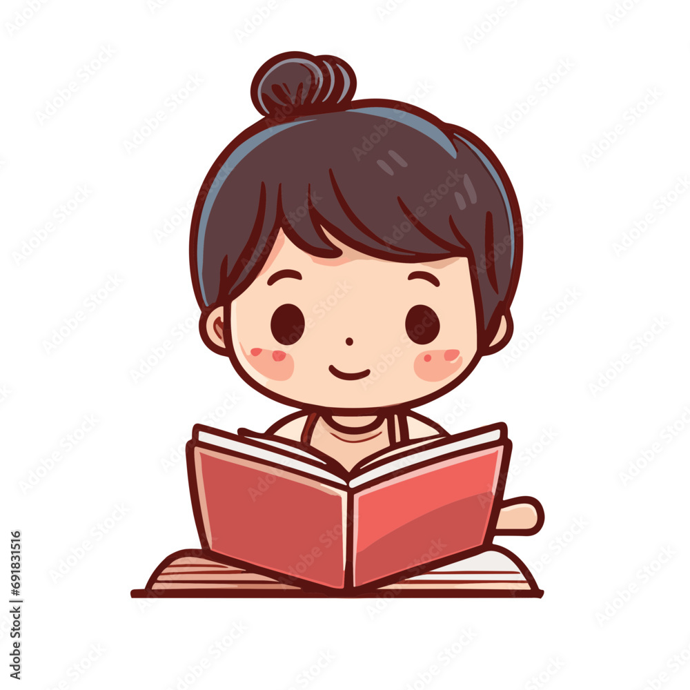 Children Girls Reading Book Isolated Background Children Girls Reading Book Isolated Background