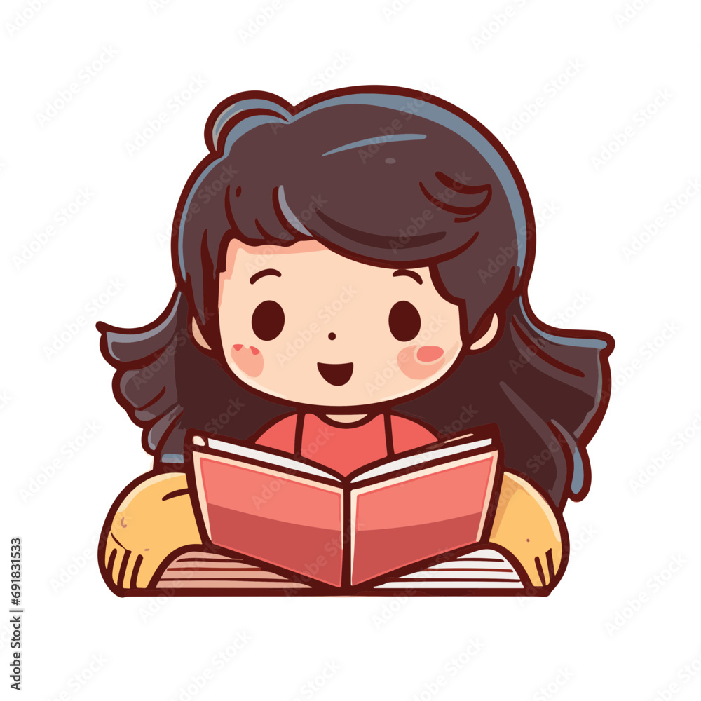 Children Girls Reading Book Isolated Background Children Girls Reading Book Isolated Background