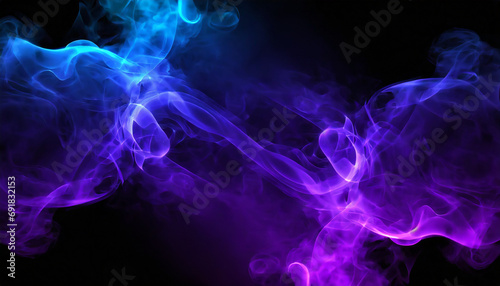 Blue and purple smoke isolated on black background 