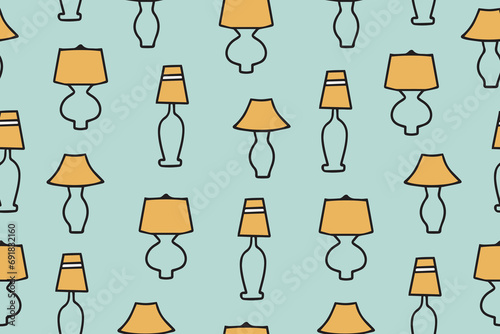 Seamless pattern of lighting fixtures for home decor. Decorative table lamp. Lighting for interior design. Vector illustration