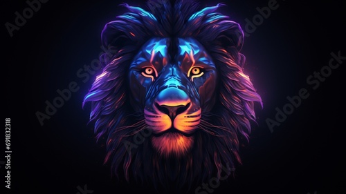 Lion face Neon light animal pictures Generative artificial intelligence