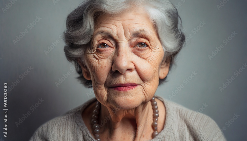 an old woman, 70s, marked by life, wrinkles and gray hair, dark red circles under the eyes, irritated an old woman, 70s, marked by life, wrinkles and gray hair, dark red circles under the eyes, irritated