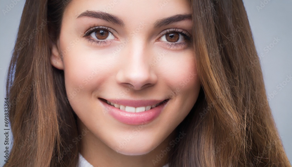 Obraz premium closeup front-view young adult woman, beautiful face, youthful look, mouth
