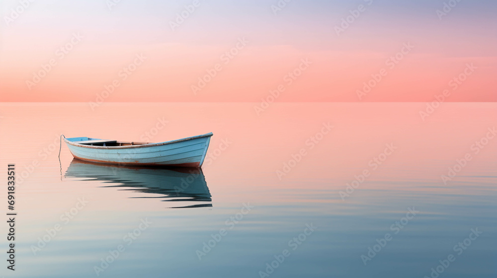 A wooden boat floating in the calm river is soothing.