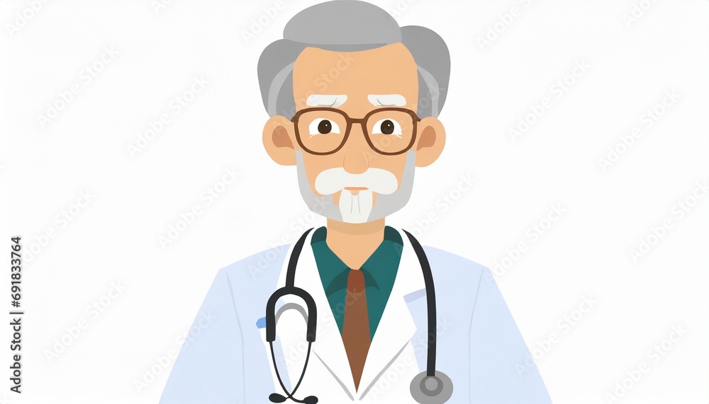 Mature older adult man with gray hair, wearing white doctor's coat, Caucasian, old age and career in medicine, as a doctor