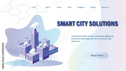 Smart city of the future.The use of bright colors and bold lines makes the image visually appealing.