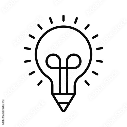 Light bulb with pencil denoting concept icon of creative writing, customizable design