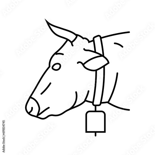 cow with bell line icon vector. cow with bell sign. isolated contour symbol black illustration