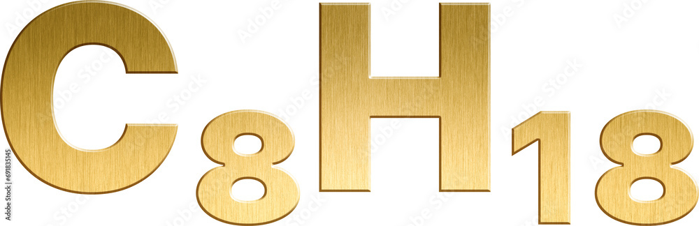 Octane - C₈H₁₈ Sparkling Gold Organic Chemical Formula Octane - C₈H₁₈ Sparkling Gold Organic Chemical Formula