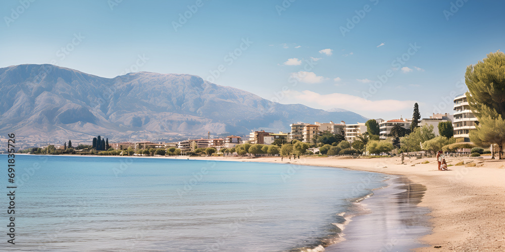 Beautiful beach. View of nice tropical beach with palms around. Holiday and vacation concept. Tropical beach. Tropical white sand beach at Lalomanu in Samoa generative AI