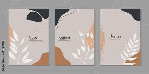 set of book cover template with hand drawn foliage decorations. abstract retro botanical background.size A4 For for poster, card, invitation, flyer, cover, banner, placard, brochure and other graphic 