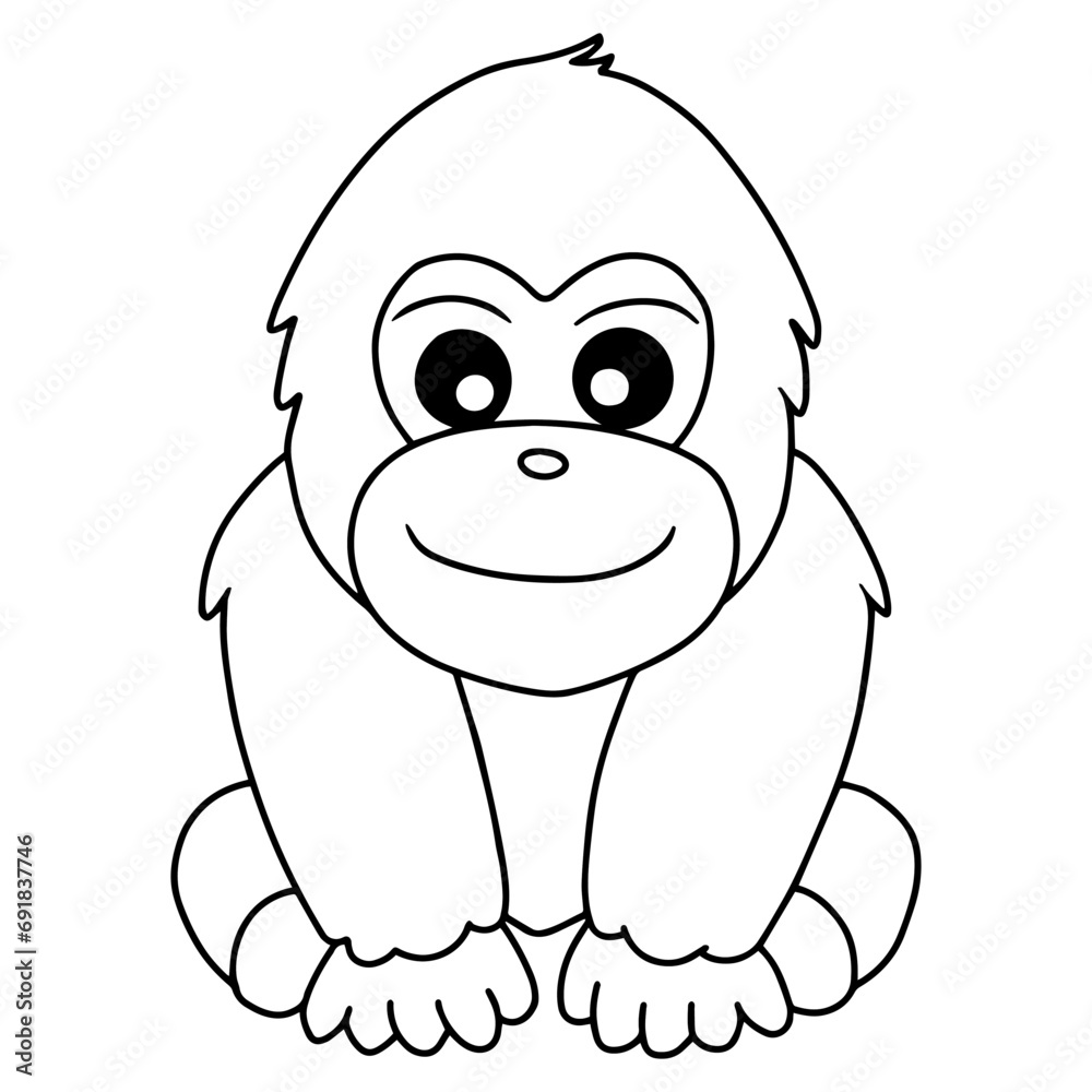 Cute gorilla wild safari african animals for kids, outline children