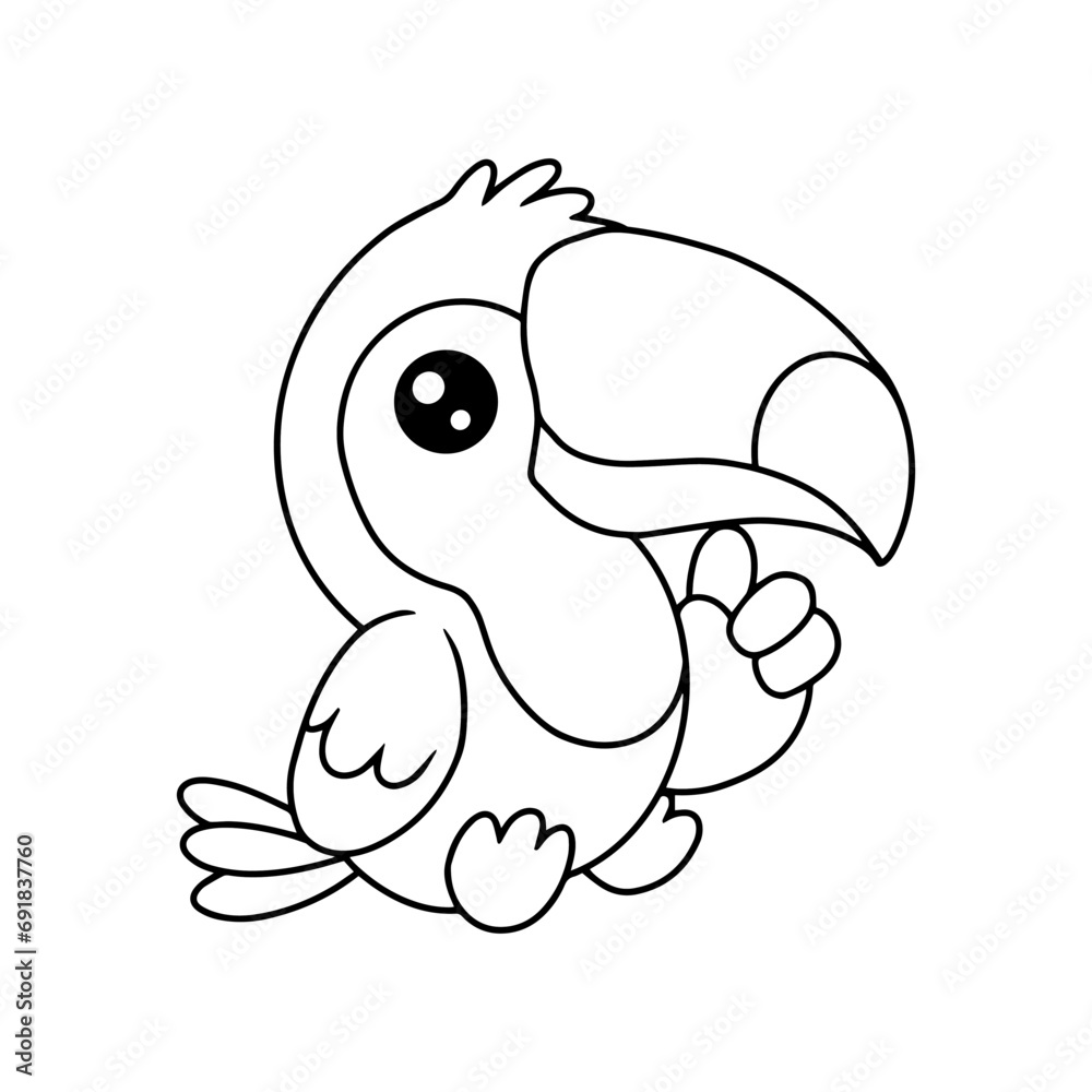 Cute toucan wild safari african animals for kids, outline children