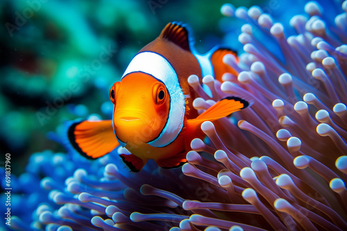 A close-up image that captures the fascinating partnership between anemones and clownfish