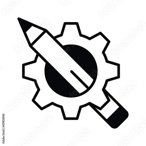 Gear and Pencil, concept icon of design development, creative development, blogging and copywriting