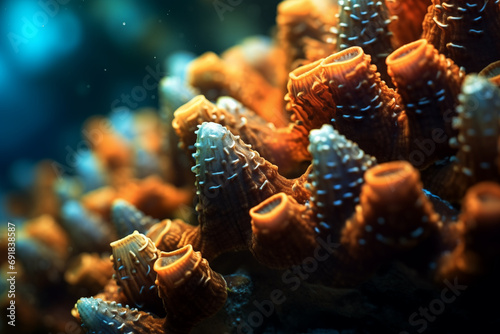 Macro shot of barnacles on coral reef