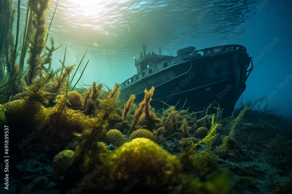 Fototapeta premium Sea Plants in the Shadow of a Wreck
