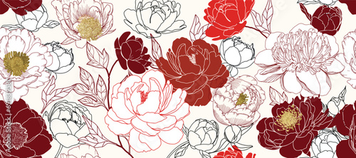 Asian background ,Oriental Chinese and Japanese style abstract pattern background design  with Peony flower decorate in water color texture