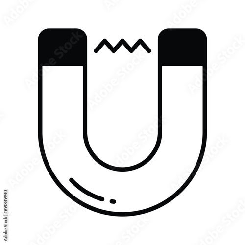 Physics magnet icon in flat style, scalable vector of attraction
