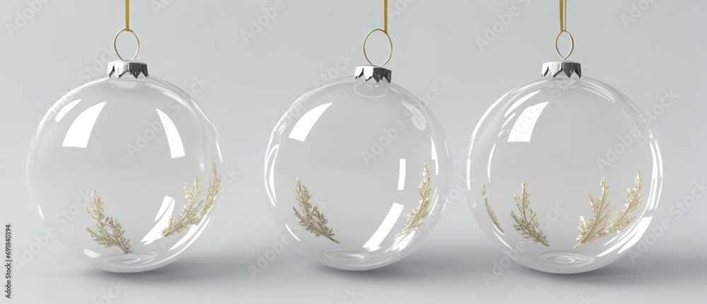 Collection of Transparent Glass Christmas Ornaments: Realistic 3D Xmas Decor Designs