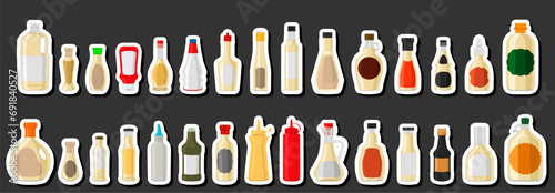 Illustration on theme big kit varied glass bottles filled liquid sauce tartar