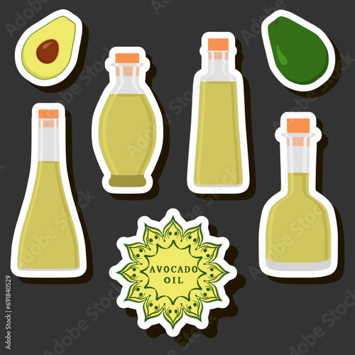 Illustration on theme big set different types liquid oil, bottle various size