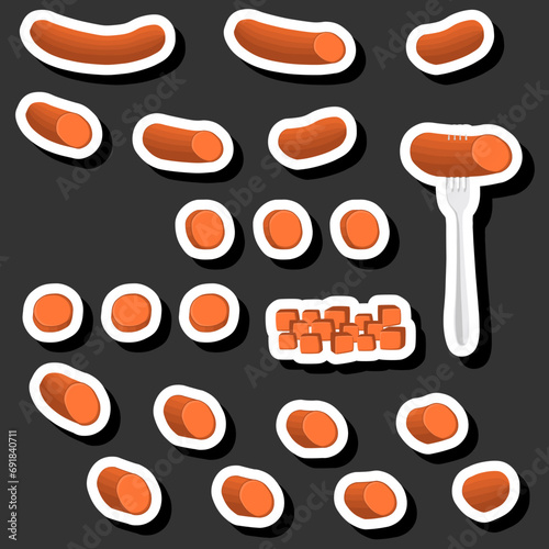 Illustration on theme big set different types delicatessen meat sausages
