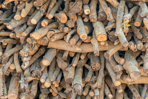 pile of firewood in a stack ready for burning or winter