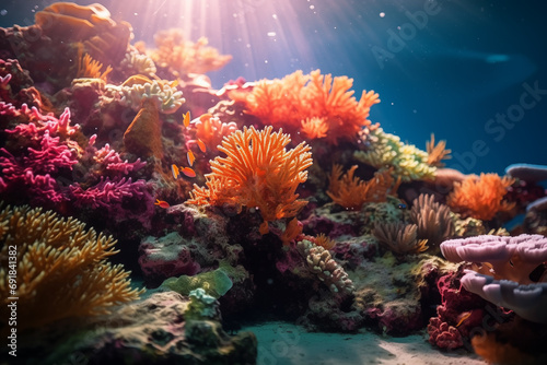 The play of light and shadow on a coral reef during a sunny day