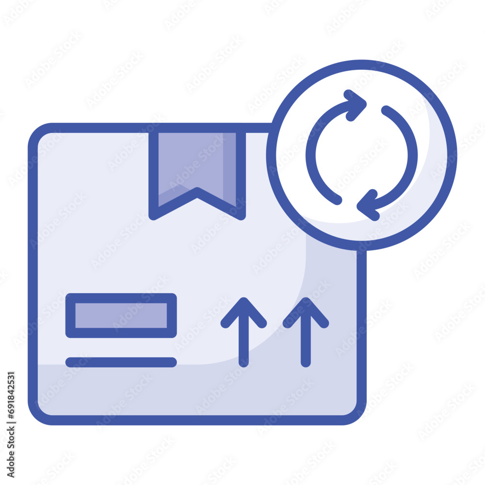 an icon with dispatched package and opposite direction arrows showing concept icon of reorder