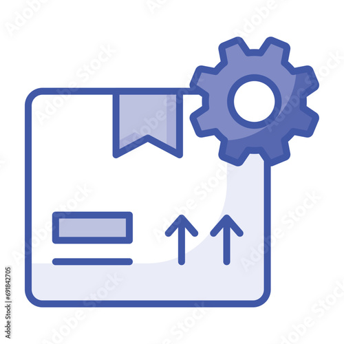 Cardboard with gear symbolizing delivery management icon, product management