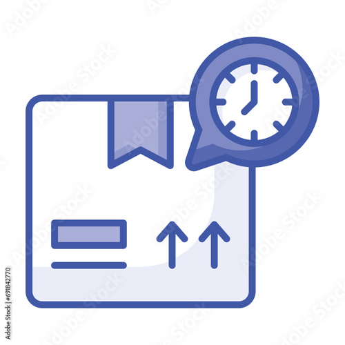 Cardboard with watch showing concept icon of parcel processing time