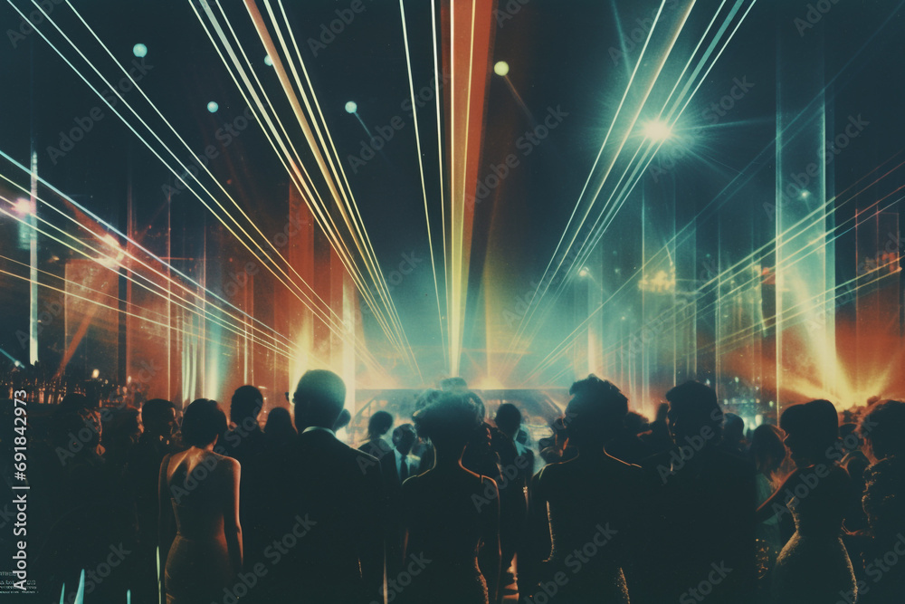 Lifestyles and entertainment concept. Abstract minimalist nightclub collage illustration. Abstract and surreal retro vintage style. Grunge, halftone and glitch pattern combination - obrazy, fototapety, plakaty 