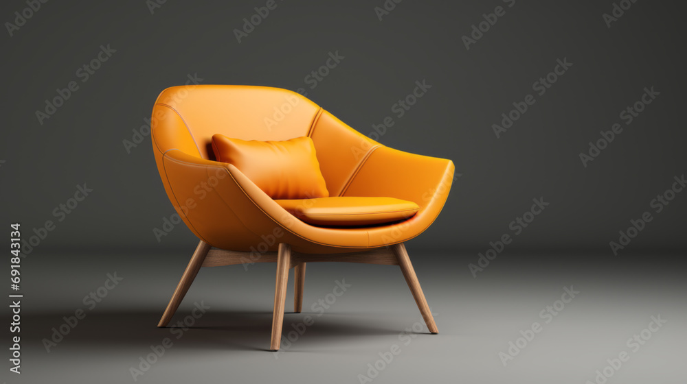 Empty living room wall mockup with modern orange armchair Empty living room wall mockup with modern orange armchair
