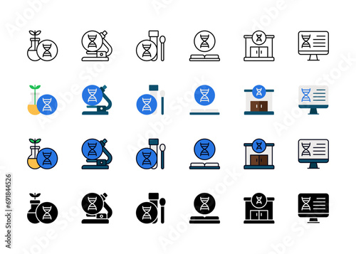 Biotechnology Icons Set, set of Genetics, biotechnology, biotech, Bioengineering, science, bioinformatics, DNA and more