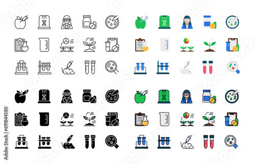 Biotechnology Icons Set, set of Genetics, biotechnology, biotech, Bioengineering, science, bioinformatics, DNA and more