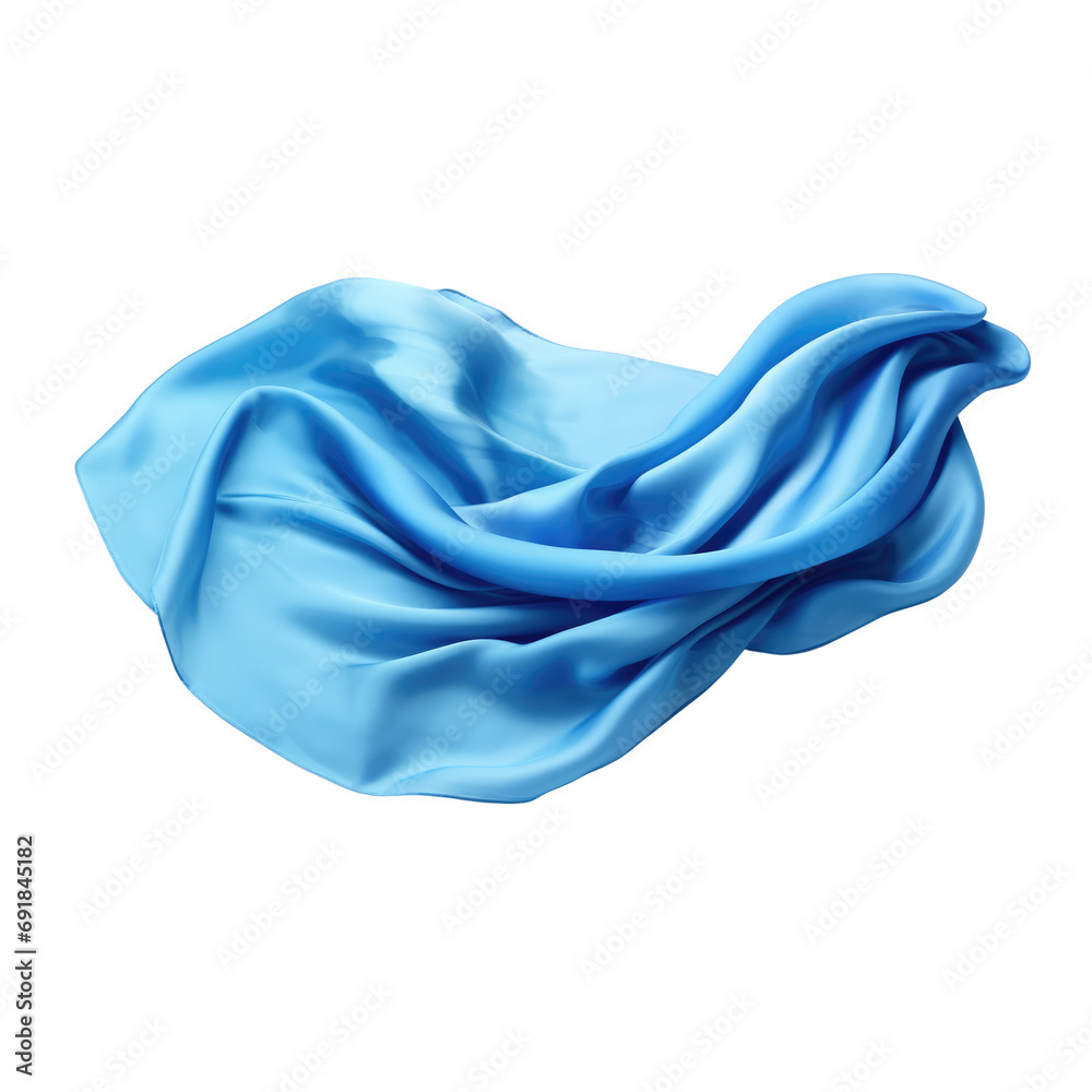 Blue Silk scarf flying isolate transparent white background - obrazy, fototapety, plakaty 