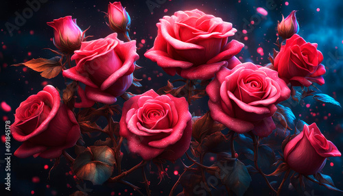 Natural red and pink roses on dark background. Valentine s Day Celebration  Birthday  Mother s Day
