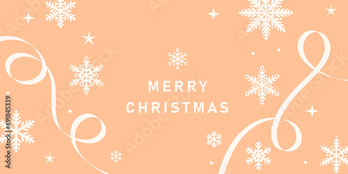 Merry Christmas greeting, peach fuzz holiday background, snowflake festive winter banner design