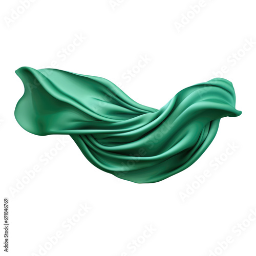 Green silk scarf flying isolate transparent white background