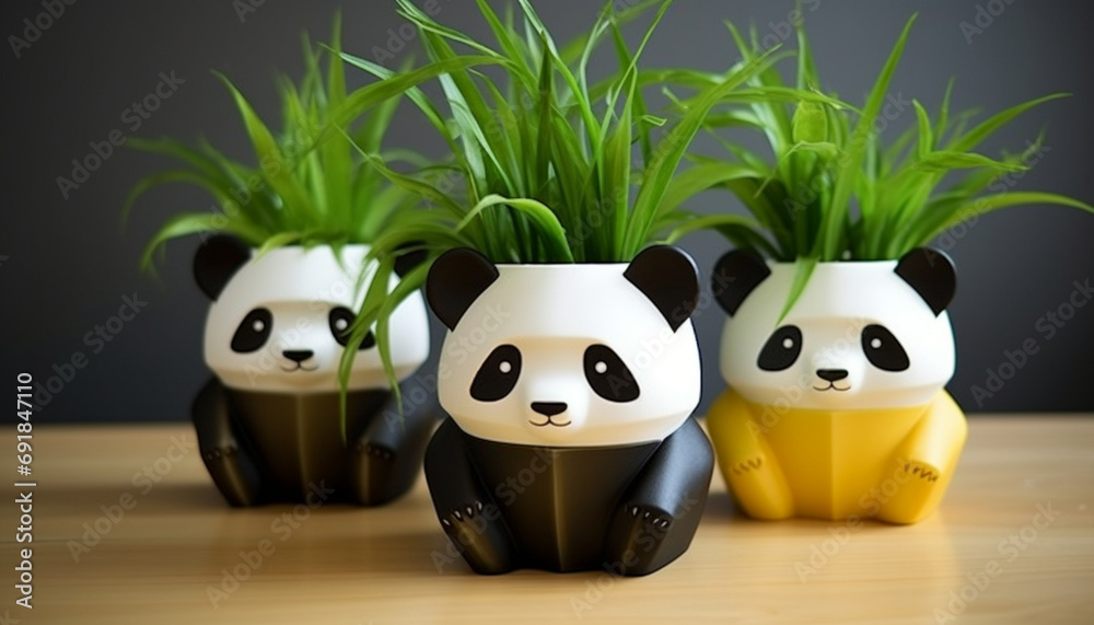 Create a series of 3D-printable plant pots in the shape of adorable pandas. These pots can be perfect for small plants like succulents or cacti Create a series of 3D-printable plant pots in the shape of adorable pandas. These pots can be perfect for small plants like succulents or cacti
