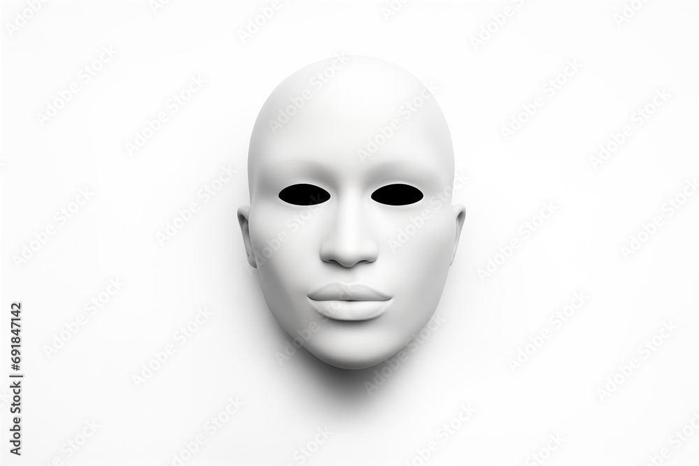 Eerie. 3d mask on a white background, isolated. White face, black yes. Paranoid vibes. Emotionless. Sleek. Design. Horror. Theater. Scary. Role. Riddle. Carnival. Acting. Disguise. Theatrical. Render Eerie. 3d mask on a white background, isolated. White face, black yes. Paranoid vibes. Emotionless. Sleek. Design. Horror. Theater. Scary. Role. Riddle. Carnival. Acting. Disguise. Theatrical. Render