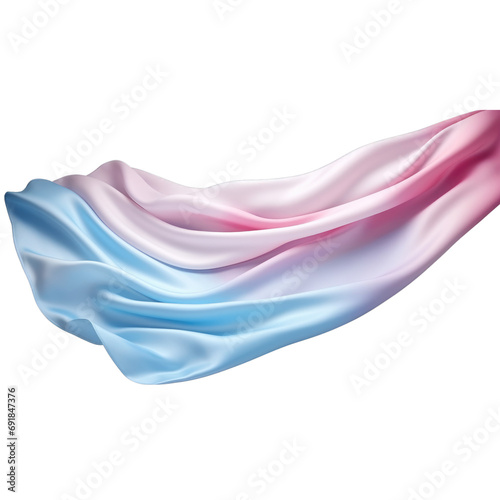 Pastel blue pink Silk scarf flying in the wind isolate transparent white background