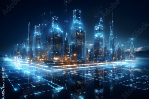 Abstract smart city cityscape building automation technology business